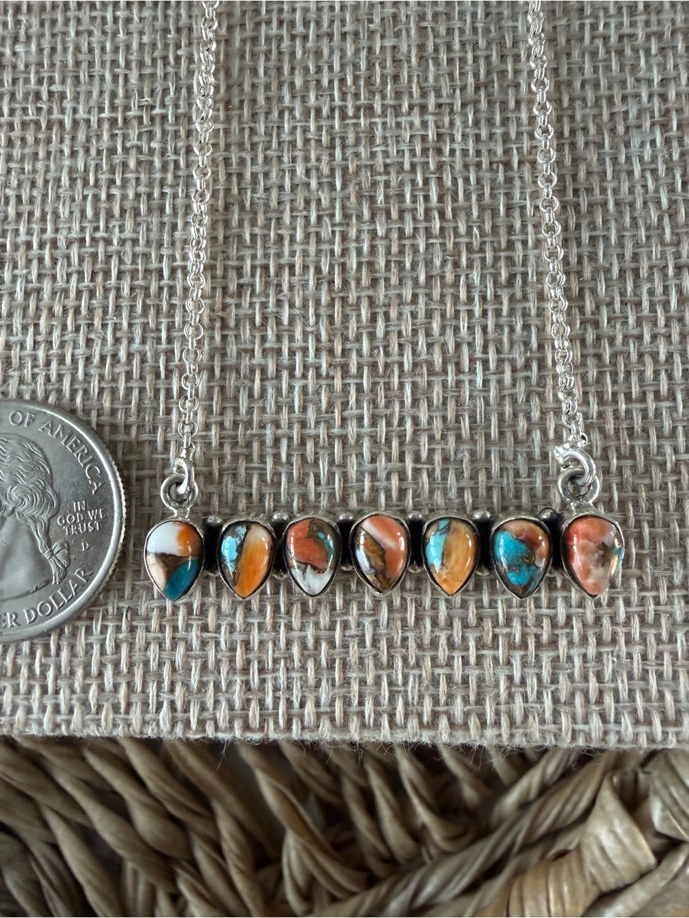 Sterling Silver Multi-Color Teardrop Stone Necklace - Colorful Inlay Pendant